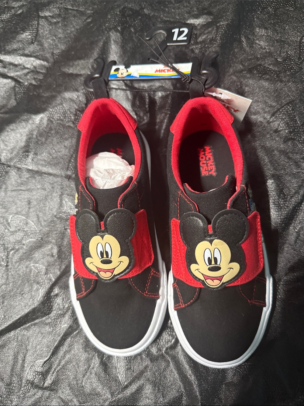 Disney Kids Black & Red Mickey Mouse Velcro Sneakers NWT size 12